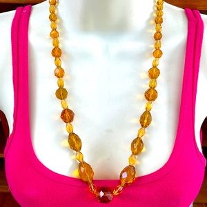 Vintage faceted yellow glass bead necklace